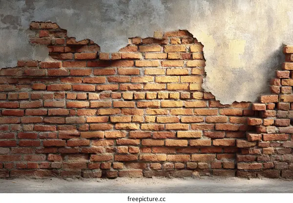 Old Brick Wall with Damaged Plaster