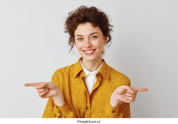 Smiling Woman Pointing;  Positive Energy;  Contemporary Style