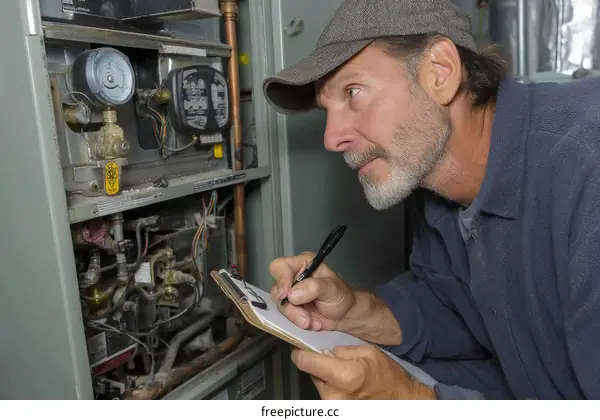 HVAC Technician Inspecting a Gas Furnace