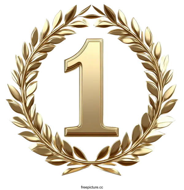 [Transparent Background PNG]Golden Laurel Wreath with Number One