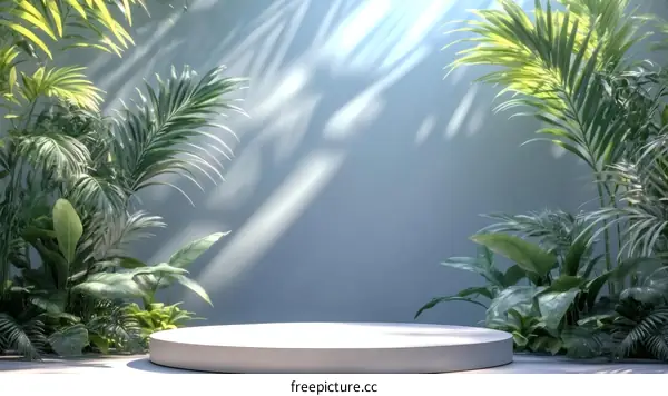 Tropical Plant Display with Empty Stage