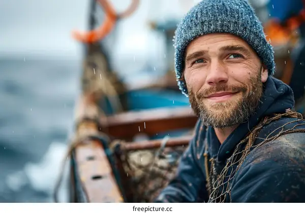 portrait of a happy fisherman at work