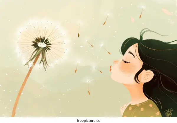 girl blowing dandelion seeds