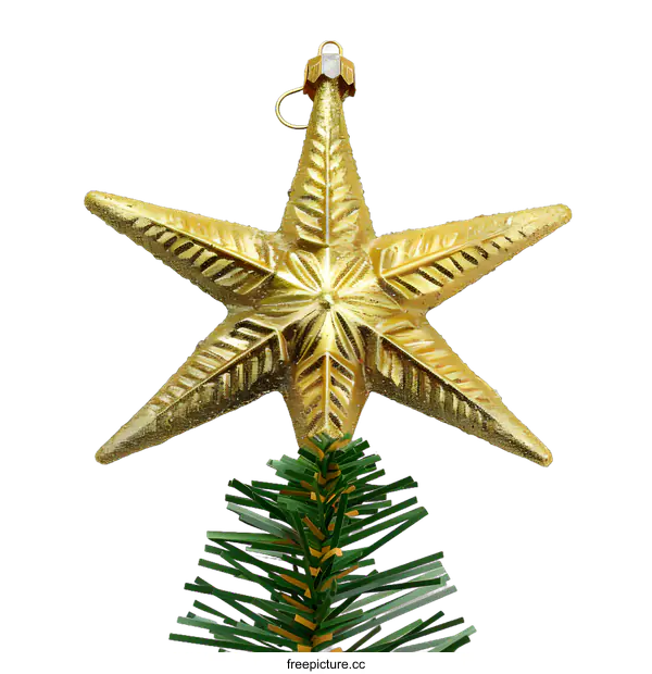 [Transparent Background PNG]Golden Star Christmas Tree Topper on White Background
