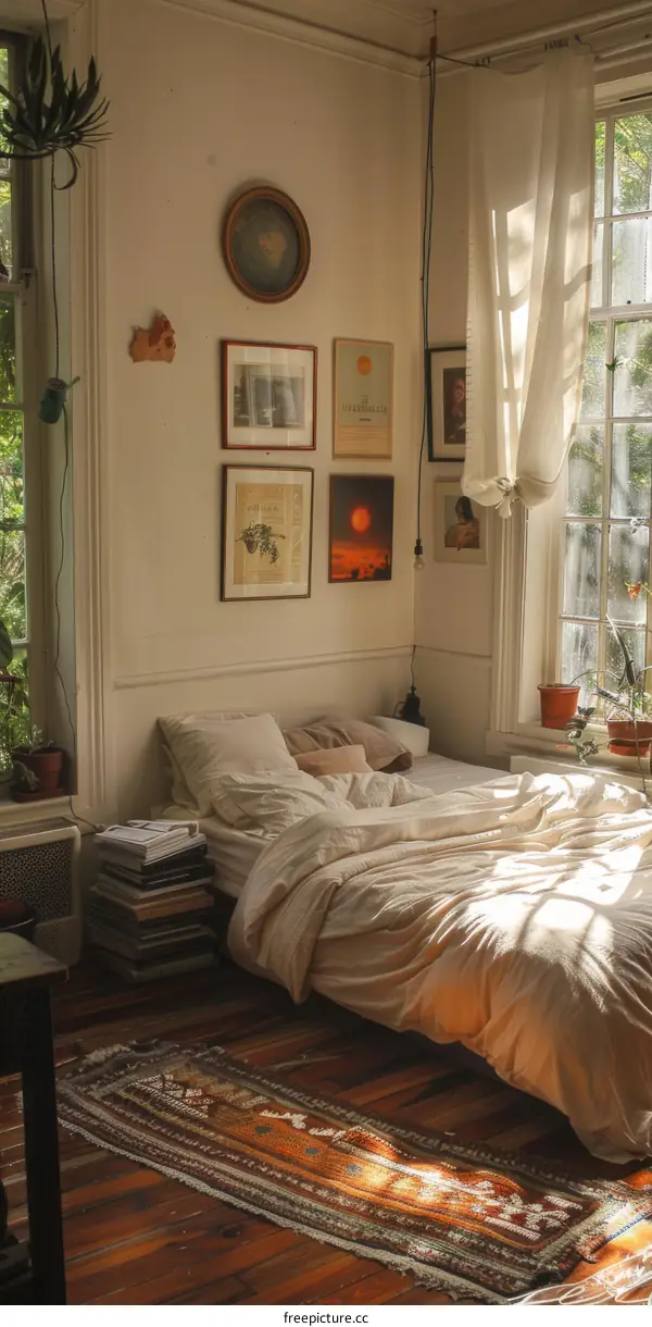 Cozy bedroom with lots of natural light