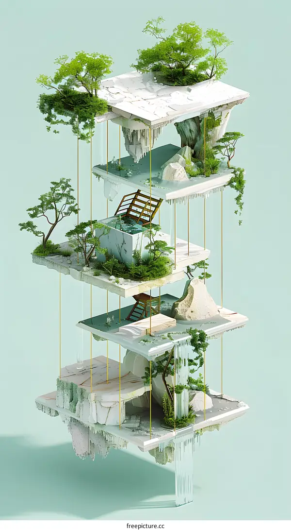 Floating Gardens in the Sky Abstract Art Illustration