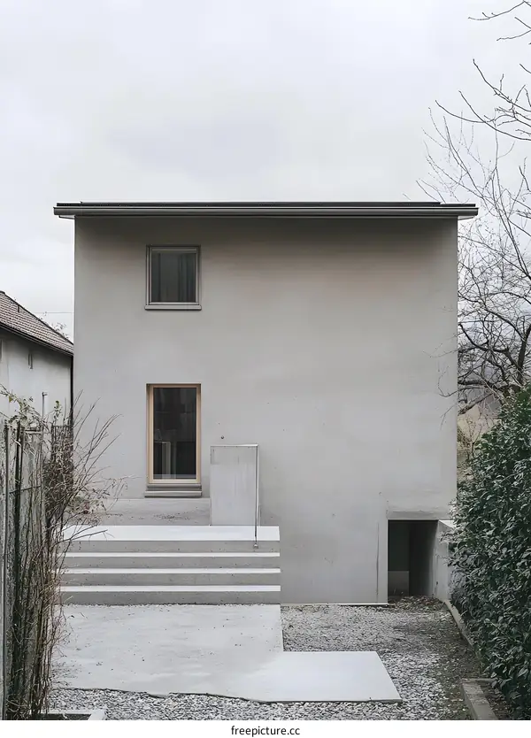 Minimalist Concrete House with Steps and a Window