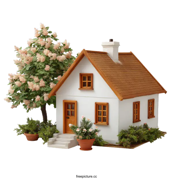 [Transparent Background PNG]Miniature House with Garden Illustration