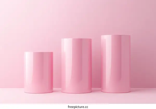 Three Pink Cylindrical Display Stands