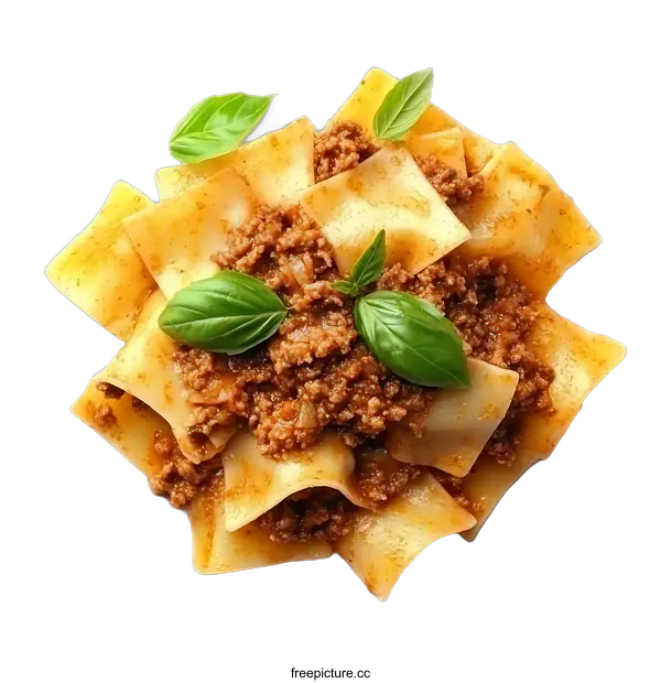 [Transparent Background PNG]Delicious Pasta with Meat Sauce and Basil