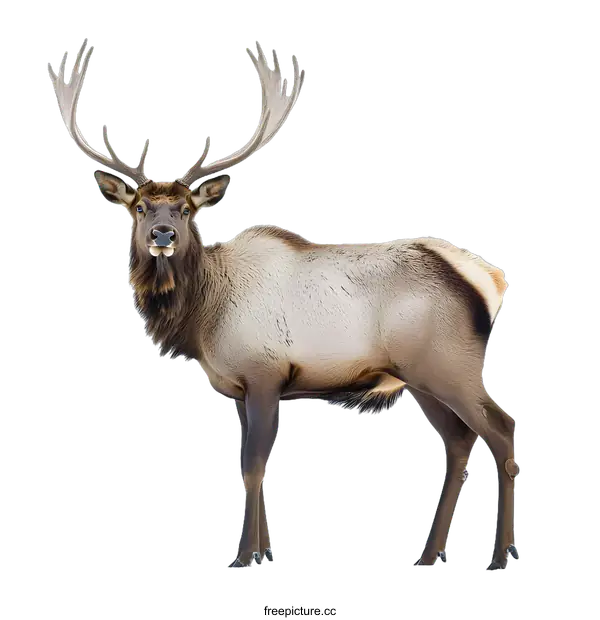 [Transparent Background PNG]Elk with Large Antlers Standing on White Background