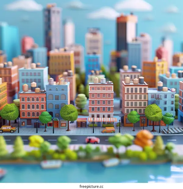 Small City with Colorful Buildings by a River