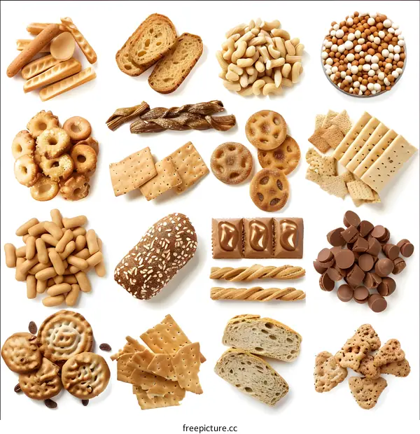 Variety of Snacks on White Background