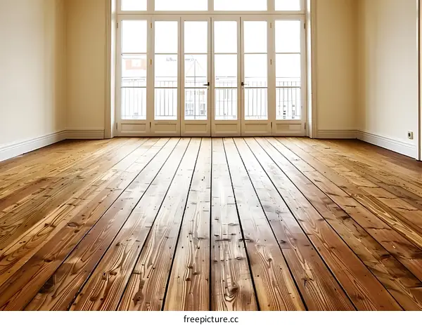 Empty Room with Wood Floor and French Doors
