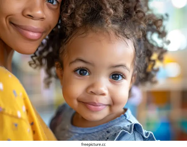 A happy mother and her child are posing for a picture.
