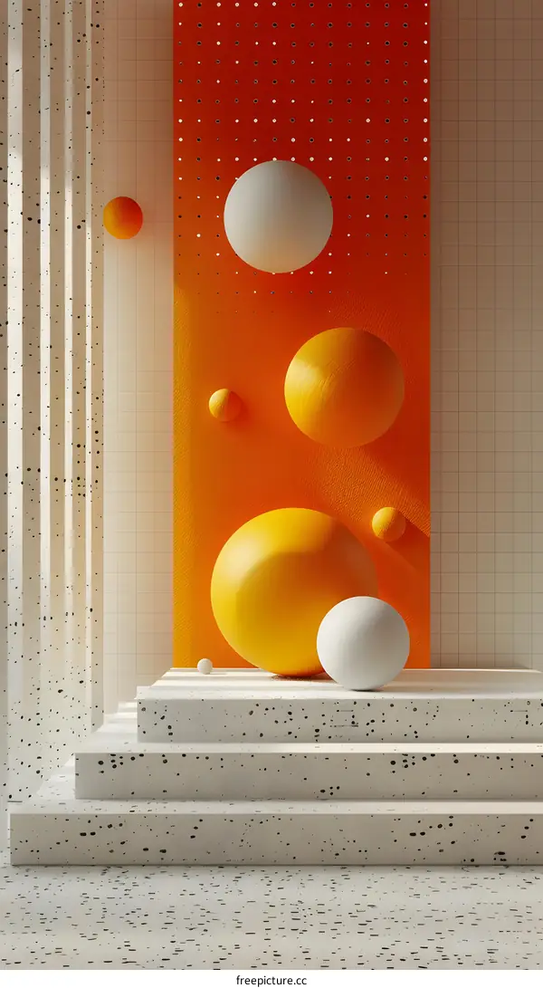 Abstract Orange Yellow and White Spheres 3D Background Illustration