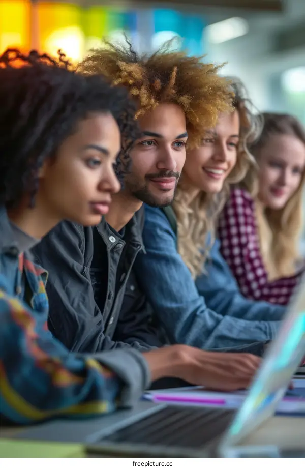 Multiethnic group of students working together on a project