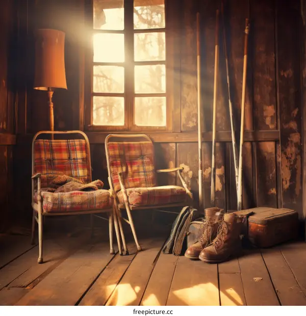 Two chairs in a room with sunlight coming in through the window