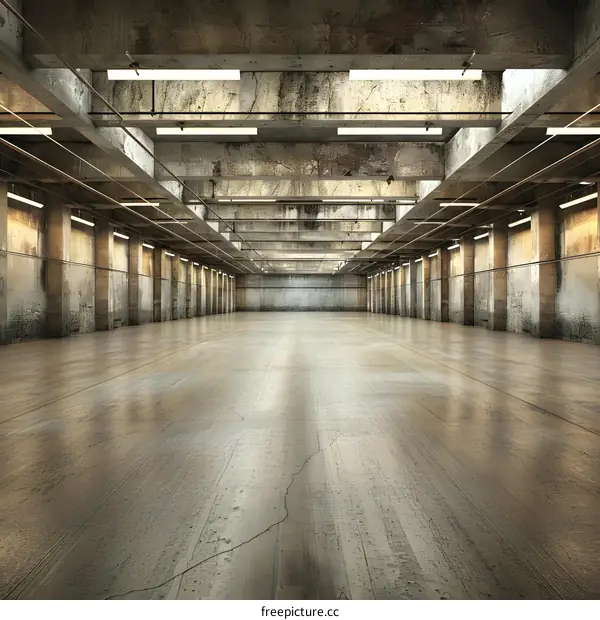 Empty Industrial Warehouse With Concrete Walls and Floor