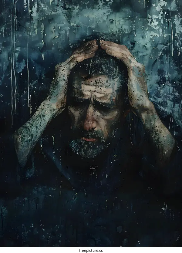 Portrait of a man with hands on head