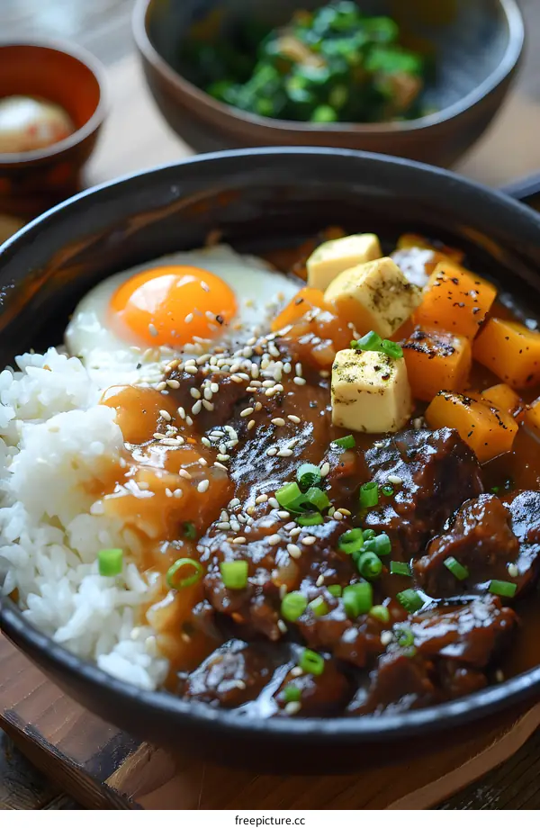 Japanese beef curry with pumpkin and egg