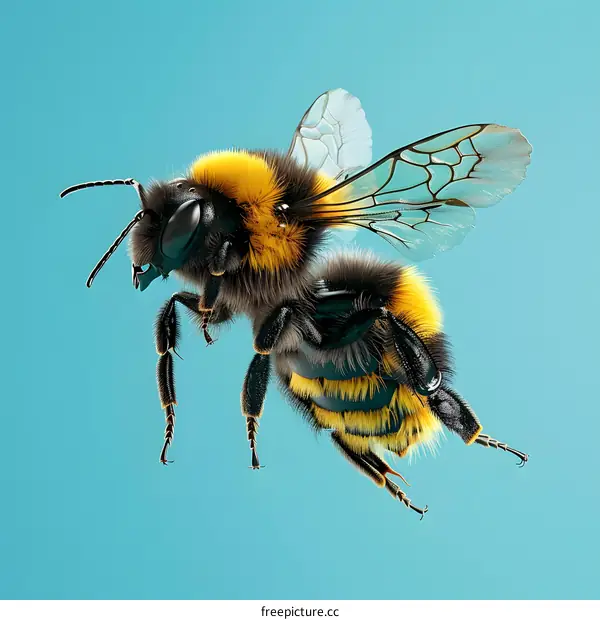 Bumblebee in Flight on Blue