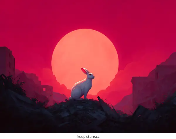Post-Apocalyptic Scene with a White Rabbit