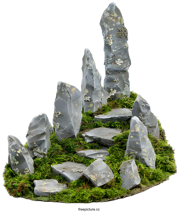 [Transparent Background PNG]Stone Pathway Leading Up a Hill with Moss