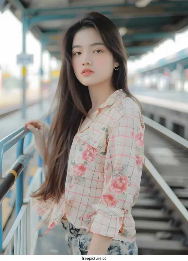 Young Asian Woman Posing in a Floral Shirt