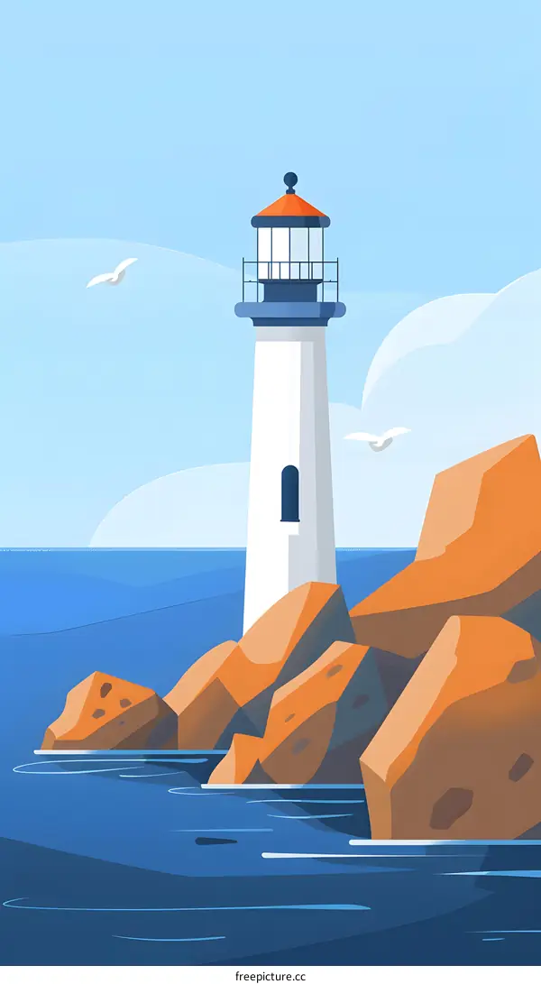 Lighthouse on the Rocks by the Sea