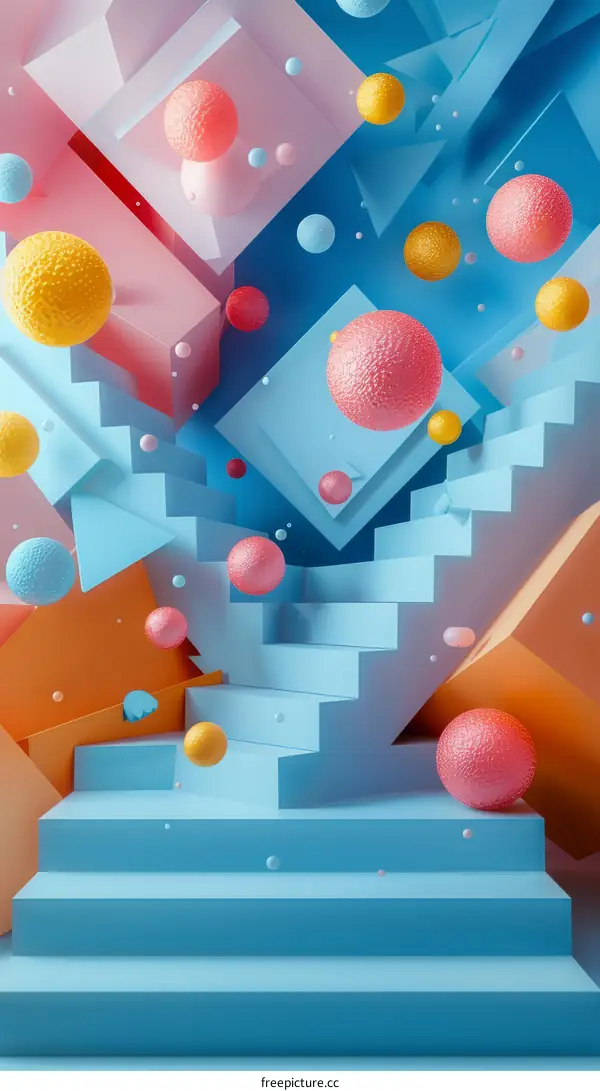 Abstract Colorful Staircase with Floating Balls