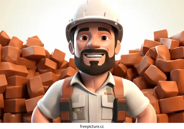 Builder standing in front of a pile of bricks