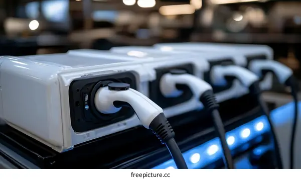 Electric Vehicle Charging Stations Close Up