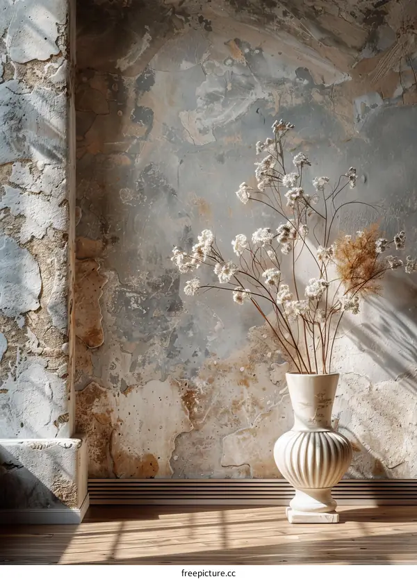 Rustic Interior with Dried Flowers Vase