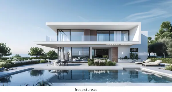 Modern Minimalist House with Swimming Pool and Garden