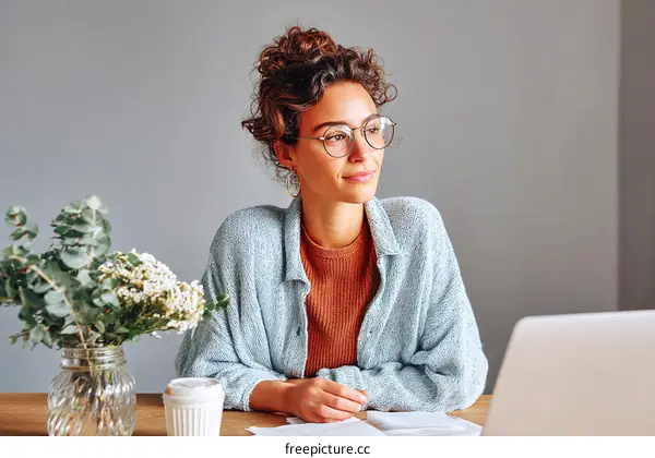 Focused Woman Working at a Laptop