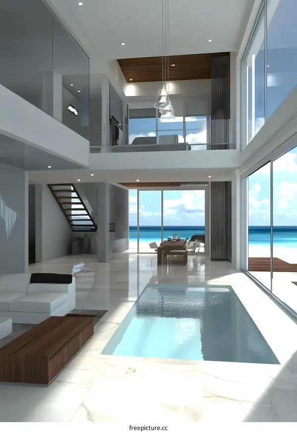 Modern House Interior Design with Pool and Ocean View