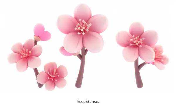 3D pink cherry blossom flowers