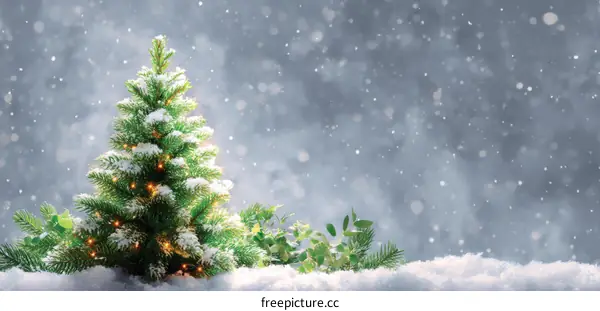 Snowy Christmas Tree Scene Background