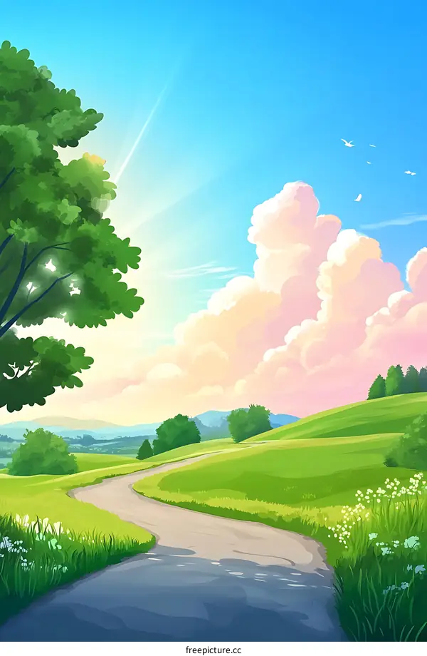 Peaceful Countryside Landscape With Winding Road