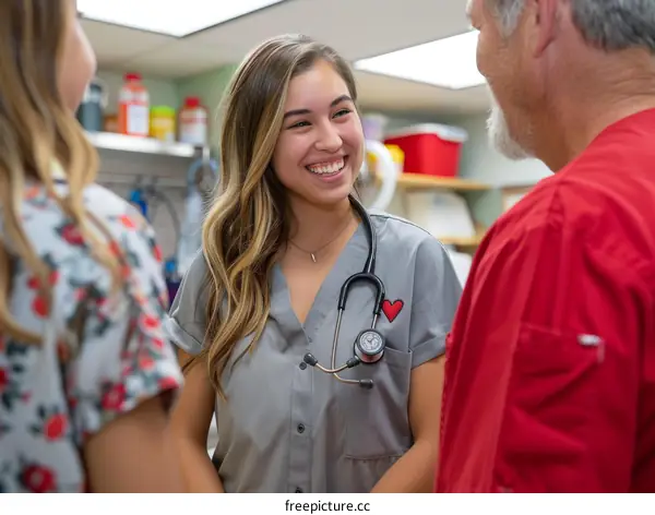 Veterinary Technician Smiling with Coworkers
