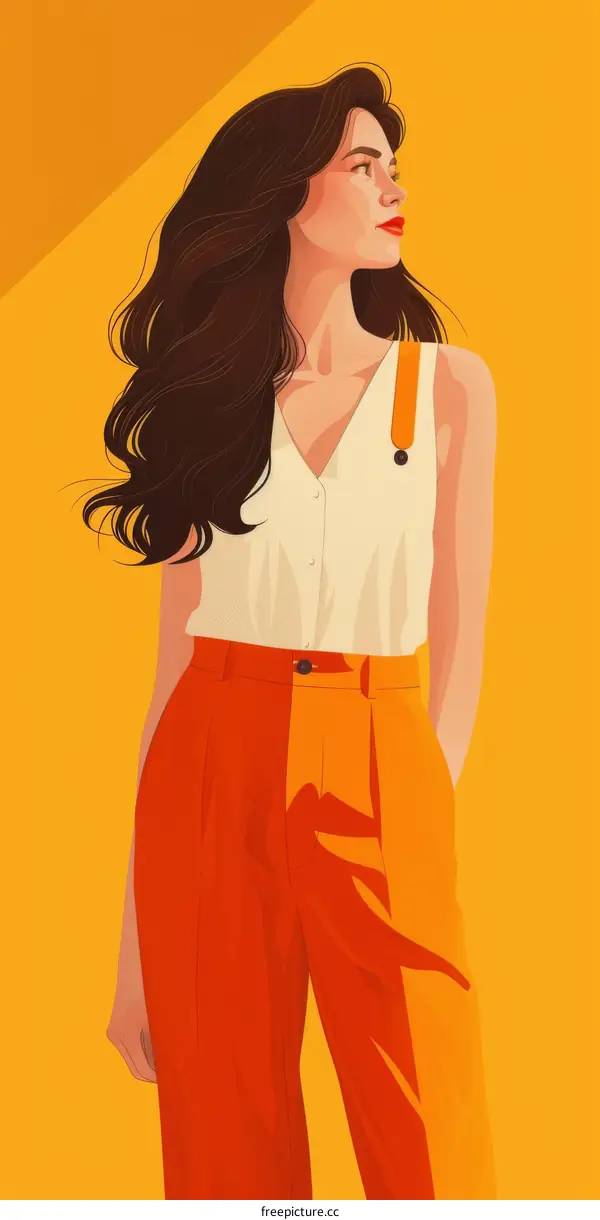 Illustration of a woman wearing orange pants and a white shirt