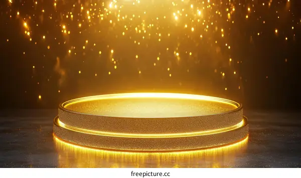 Golden Product Display Stage with Sparkling Background
