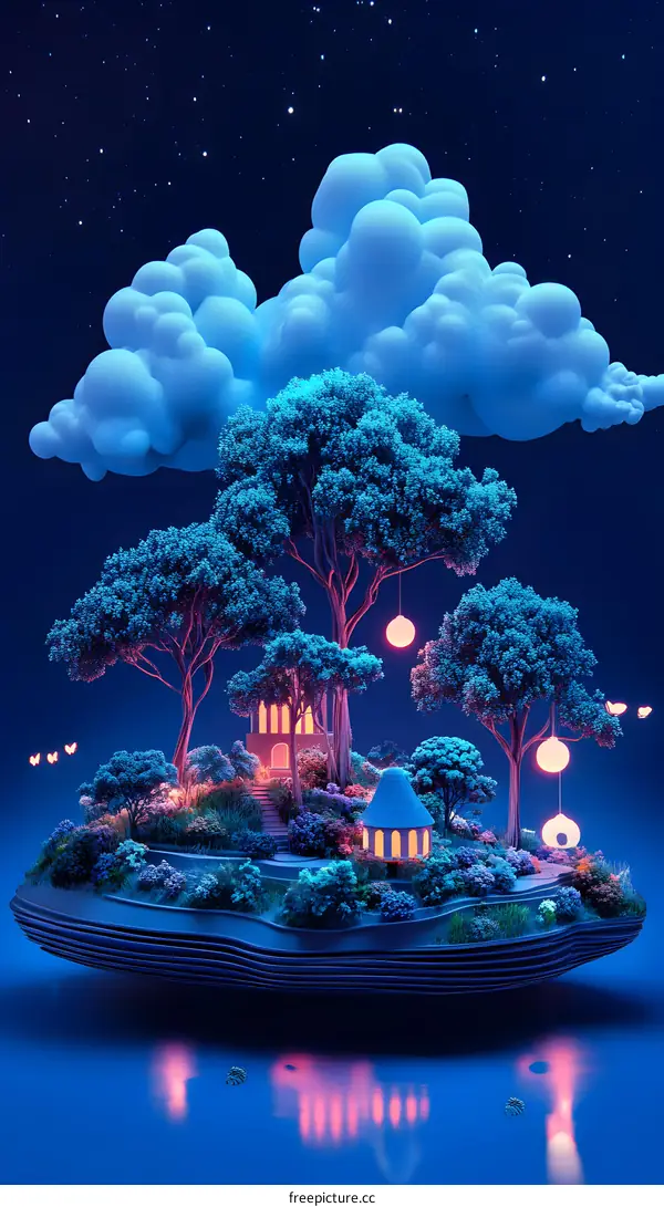 Floating Island with Night Sky and Stars