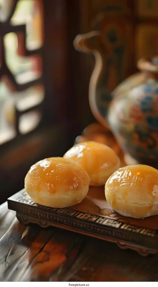 Closeup of Traditional Chinese Pastry with Honey Glaze