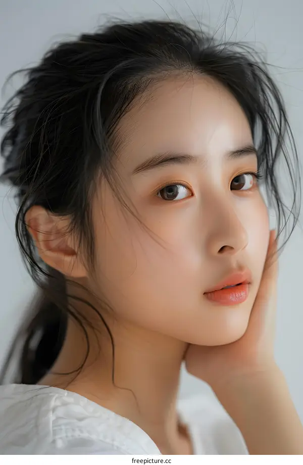 Close Up Portrait of Young Asian Woman with Smooth Skin