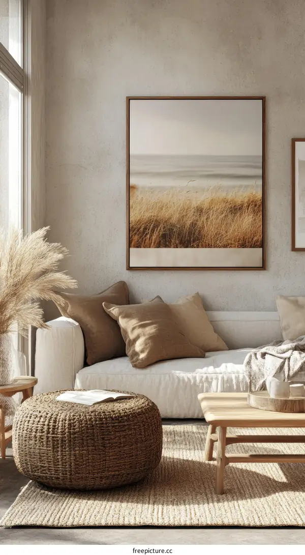 Coastal Living Room Interior Design with Artwork