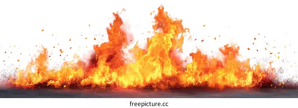 Fiery Flames Exploding Against White Background