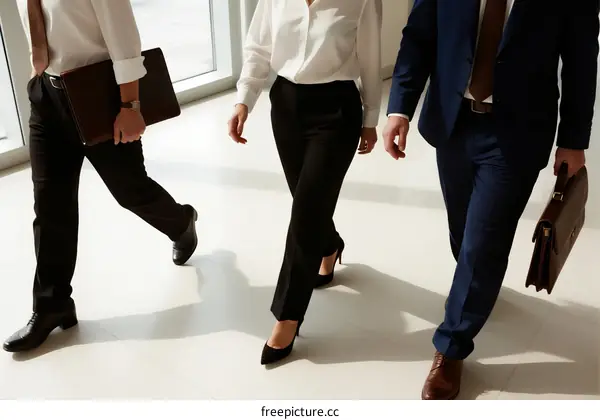 Professional business people walking in an office environment