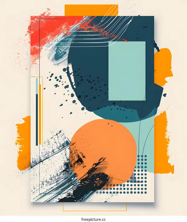 Abstract Art with Geometric Shapes and Color Splashes